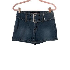 Vintage Y2K Buckle Belt Bareback Denim Shorts Yada Yada Blue Dark Wash Size 3